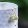 Gancho de Orelha Natural de Jade Hetian Qingshui Prata 925 Pingente de Orelha Estilo Menina Moda Joia de Orelha Suave