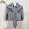 Nuevo Chal de Punto Rayado 2026 para Mujer, Abrigo de Verano Delgado Azul, Estilo Coreano Cuello Falso de Alta Gama