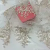 Tela de Malla con Lentejuelas Bordadas de 3 mm Bordado de Puntos Bordado con Perlas Cheongsam Tela Bordada Plana Bordada
