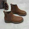 Comercio exterior transfronterizo botas cortas de cuero genuino para mujer 2026 otoño e invierno nuevo estilo tacón plano punta redonda caña corta botas Chelsea de piel de vaca