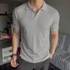 Camisa polo estilo old money con cuello de gaviota, camiseta de verano de manga corta para hombre con puños, suéter de seda helada, manga media