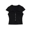 25265 - Camiseta feminina da moda estilo europeu e americano com gola e manga curta, novo top base justo sexy primavera/verão 2026