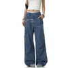 Pantalones Cargo de Pierna Recta Largos Unisex Casual Holgado con Cinturilla Retro Americana Estampada y Múltiples Bolsillos Modernos