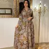 Nuevo Vestido Largo Transfronterizo Primavera y Otoño Europeo y Americano Tallas Grandes, Vestido Vintage Estampado de Manga Larga Elegante y Moderno