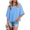 2025 Europa y América Amazon Venta Caliente Transfronteriza Nuevo Empalme Color Sólido Manga de Trompeta Casual Suelta Camisetas Tops para Mujer