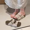 Sandálias Casuais Versáteis para Mulheres, Estilo Birkenstock, com Tiras de Fivela e Velcro, Sola Grossa para Praia, Confortáveis para Uso ao Ar Livre
