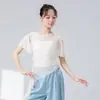 Roupa de Dança Clássica para Mulheres, Novo Top de Gaze de Água com Flor Removível, Elegante Collant de Dança Chinesa, Roupa para Prática de Performance