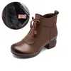 Botines Retro de Estilo Étnico Transfronterizos para Mujer, Tacón Grueso, Punta Redonda, Zapatos de Madre, Cremallera Lateral, Botas Martin Versátiles Antideslizantes de Suela Suave para Mujer