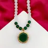 Colar de Jade Branco, Colar de Mãe com Contas Redondas de Jade Branco 8mm, Pingente de Cabacinha com Fecho de Segurança, Joia Nova para Transmissão ao Vivo Transfronteiriça