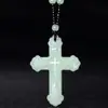 Colgante de Cruz de Jade Claro Verde Claro Collar con Colgante de Cruz Unisex