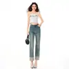 Jeans de Verano 2026 Nuevos de Moda de Tiro Alto Rectos Ajustados para Mujer, Pantalones Skinny, Pantalones Cigarrillo, Lavados y Desgastados Estilo Americano
