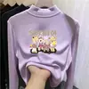 Roupa de baixo infantil dupla face com forro de fleece, estilo outono/inverno, gola alta, camiseta de manga longa escovada para meninas, roupa quente para bebês e crianças pequenas