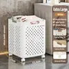 Cesto de Roupa Suja Dobrável com Rodas, Cesto de Roupa Ventilado de Grande Capacidade, Organizador de Roupas que Economiza Espaço para Casa, Branco/Creme