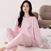 Pijama 5XL Tamanho Extra Grande para Mulheres Primavera e Outono Algodão Puro Manga Longa Novo Outono Roupa Casual Usável Roupas de Casa Conjunto Solto