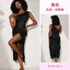Vestido de Noite Sexy Europeu e Americano de Uma Alça com Lantejoulas, Renda Transparente, Franjas, Babados Irregulares e Fenda Alta 1218
