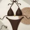 2027 Nuevo Bikini Sexy de Color Sólido Estilo Europeo y Americano Traje de Baño Transfronterizo Amazon con Lazos Bikini de Dos Piezas para Playa