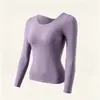 Top para Embellecer la Piel con Ácido Hialurónico para Mujer, Top de Manga Larga con Cuello Redondo, Capa Base con Almohadillas Fijas para Sujetador Incorporadas, Ropa Interior Ajustada, Top Delgado y Cálido