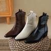 Botas Vaqueras Puntiagudas de Moda Otoño e Invierno Vintage Diseño Versátil Boca en V Piel Suave Aspecto Delgado Botas tipo Martin