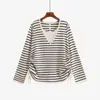 Blusa de malha com cordão na cintura para mulheres plus size, coleção de outono 2026, blusa básica casual de duas peças falsas 25058