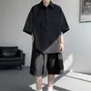Conjunto de Moda de Color Sólido con Sensación de Hielo de Verano Lobo del Territorio del Norte para Hombre, Marca de Tendencia Versátil Estilo Fresco Conjunto Completo, Conjunto Corto Casual de Alta Gama Simple