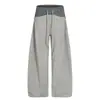 Patchwork de cuadros con cintura de color contrastante, pantalones casuales de pierna ancha únicos para hombre, silueta moderna de hip-hop, pantalones largos elegantes de corte holgado