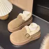 Zapatos casuales tipo Birkenstock de suela gruesa, forrados de felpa, para mujer, nueva colección otoño/invierno 2026, adecuados para usar al aire libre, con diseño peludo, forro cálido de algodón y estilo de bota de nieve