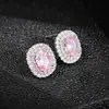 Pendientes de Diamante Rosa de Zirconia de Moda Elegante Europea y Americana Pendientes Redondos Sencillos Completos de Diamante para Mujer E6841 Incrustados
