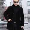 Chaqueta de Lana de Cordero Estilo Nuevo Otoño e Invierno con Cuello Solapa, Abrigo Corto de Cuero Sintético para Hombre, Forro Polar de Lana de Cordero, Engrosado, Cálido, Chaqueta Negra