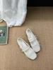 2025 Novo Estilo Malha Vazada Fivela Francesa Sapatos Femininos Bico Redondo Sapatos Rasteiros de Malha