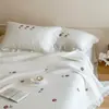 Funda de Cama Estilo Coreano Algodón Puro Juego de Tres Piezas Encaje Abullonado Suave Engrosada Toda de Algodón Sábana de Cama Cuatro Estaciones Cubierta de Tatami Kang Antideslizante