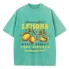 Camisetas Femininas de Algodão Lavado com Estampas de Limões de Verão