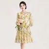 2610106-Vestido de Gasa Floral Estilo Francés con Mangas de Farol de Alta Calidad Nanyou para Mujer, Nuevo Vestido de Verano
