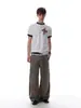 Camiseta de Manga Corta con Estampado de Letras Retro Americano de Fábrica Verano Unisex Bloques de Color Cuello Redondo Moda Callejera Tops para Pareja