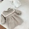 Novo Estilo Coreano Ins Roupas Femininas Infantis Primavera e Outono Vestido Doce Veludo Menina Vestido Princesa Gola de Renda Manga Longa