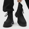 Botas Martin para hombre, estilo británico, zapatos de cuero negros de caña alta, nuevo modelo 2025, botas de motocicleta, suela gruesa, botas de cuero que aumentan la altura