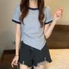 Camiseta de Manga Corta para Mujer con Bloques de Color Inspirados en Diseño, Nueva Moda de Verano 2026, Top Corto Irregular Único para Estudiante