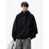 Jaqueta casual esportiva de meio zíper, espessa, versátil, simples, com capuz, estilo americano, tendência outono e inverno, modelagem solta, para homens