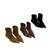 Botas de tornozelo finas, de salto alto e bico fino, coleção outono 2026, design elegante com fivela de cinto, camurça, botas de tornozelo elásticas para mulheres