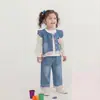 Conjunto de Niña Primavera y Otoño Nuevo Elegante Chaleco de Mezclilla para Niños Pantalones de Pierna Ancha Conjunto de Tres Piezas Ropa de Otoño para Niños Tendencia al por Mayor