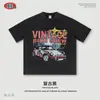 Camiseta de Ropa para Hombre Estilo Americano Moderna High-Street Holgada con Estampado de Carreras, Lavado de Copos de Nieve y Lavado Vintage, Hombros Caídos Mangas Cortas.