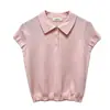 Camiseta Bordada Versátil Estilo Nuevo Japonés y Coreano 2026 para Mujer, Camiseta de Punto de Manga Corta Simple con Cuello Polo para el Trabajo