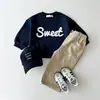 Outono Ins Estilo Coreano Roupa Infantil Nova Fofa Blusa Estampa de Letras Infantil Estilo Ocidental Gola Redonda Sudadora Versátil