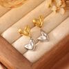 Pendientes Tk de Diseño Original Transfronterizo, Dos Tonos Oro y Plata, Corazón Doble, Pendientes Elegantes y Versátiles para el Día a Día