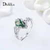 Anillo Popular Transfronterizo de Rama de Olivo Piedra de Musgo Verde Natural Plata S925 Incrustado Ágata de Hierba Acuática Anillo Geométrico para Dedo Índice Venta al por Mayor