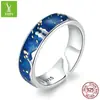 Design original Amazon anel de prata 925 azul chuva de meteoros moda Banhado a branco ouro real DIY Anel de prata esterlina europeu e americano