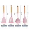 Juego de 12 Piezas de Utensilios de Cocina de Silicona con Mangos de Madera, Ultra-Mini, Resistentes a Altas Temperaturas Espátulas y Cucharas para Cocinar, Utensilios de Cocina Antiadherentes, Incluye Cubo de Almacenamiento