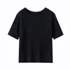 Toque Delicado de Pele! Blusa de Tricô com Gola Redonda, Barra Dobrada e Manga Curta para Mulheres, Peça Única Sem Costura, Outono Precoce, Cor Pura, Camiseta de Lã
