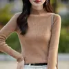Suéter base de malha slim fit pronto para usar da primeira linha 25 Outono/Inverno Suéter pullover preto para mulheres, gola semi-alta, malha justa
