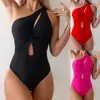 Nuevo Traje de Baño Europeo y Americano de Comercio Exterior Transfronterizo de una Pieza Color Sólido Tirante Único Ajustado Traje de Baño de Amazon