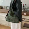 Bolsa de Ombro Xadrez Estilo Coreano, Bolsa Transversal Quadrada Pequena Versátil para Roupas de Trabalho, Mochila Estudantil Esportiva Casual de Grande Capacidade